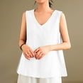 thumbnail image 1 of Tank Tops for Women under $5 Cotton Linen Sleeveless V-Neck Casual Summer T-shirt White, 1 of 6