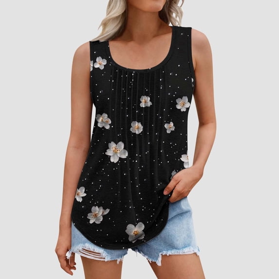 Tank Tops for Women under $5 Plus Size Sleeveless Round Neck Print Casual Tee Tank Multicolor 2XL