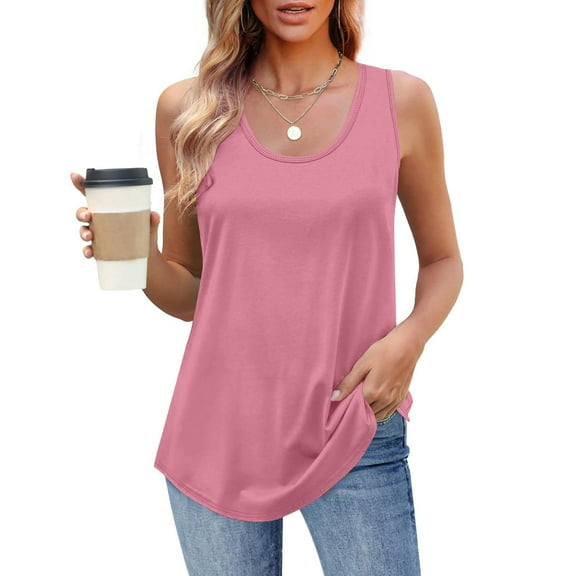 Tank Tops for Women under $5 Plus Size Sleeveless Round Neck Solid Color Camisole Pink 2XL