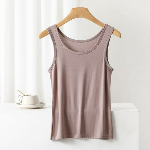Tank Tops for Women under $5 Plus Size Sleeveless Round Neck Solid Color Loose Home Top Thin Bottoming Shirt Coffee M