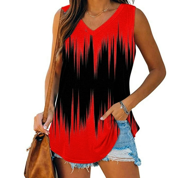 Tank Tops for Women under $5 Plus Size Sleeveless V-Neck Basic Casual Flowy Summer T-Shirt Red M
