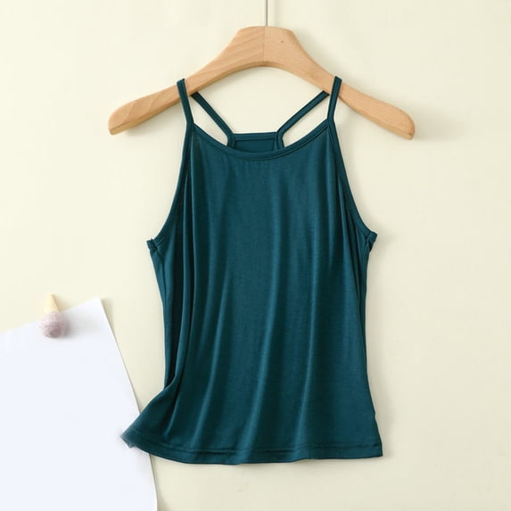 Tank Tops for Women under $5 Round Neck Sleeveless Outerwear Solid Color Top Green M