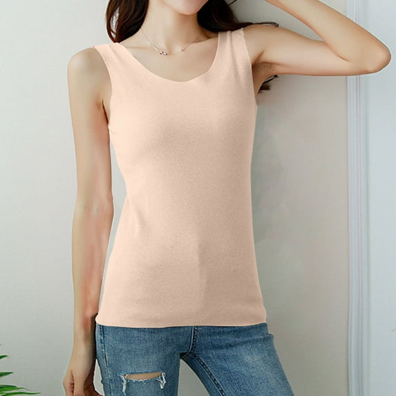 Tank Tops for Women under $5 Round Neck With Double Pockets German Velvet Seamless For Warm Belly And Warm Bottom Slim And Skin Friendly Top Khaki XL