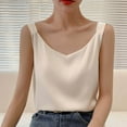 thumbnail image 1 of Tank Tops for Women under $5 Satin V-neck Solid Color Tank Camisole Undershirt Beige 2XL, 1 of 3