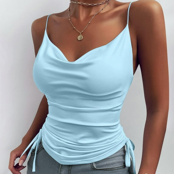 Tank Tops for Women under $5 Sleeveless Camis V-Neck Sexy Casual Ladies Slim Vest Sky Blue M