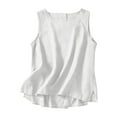 thumbnail image 1 of Tank Tops for Women under $5 Sleeveless Cotton Linen Round Neck Solid Color Loose Shirt White M, 1 of 3