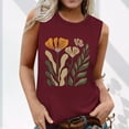 thumbnail image 1 of Tank Tops for Women under $5 Sleeveless Floral Print Round Neck Summer Printed Top Wine S, 1 of 5