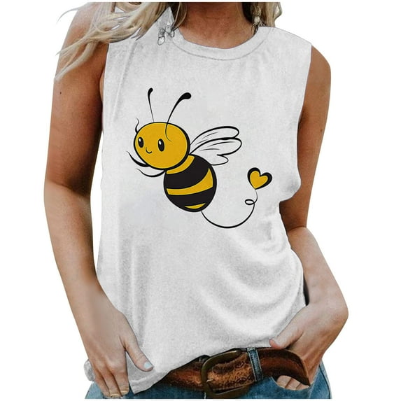 Tank Tops for Women under $5 Sleeveless Round Neck Bee Printed Casual Tank Multicolor