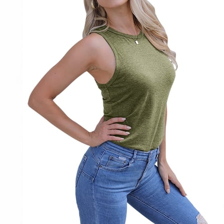 Tank Tops for Women under $5 Sleeveless Round Neck Casual Ladies Vest Tank Green L