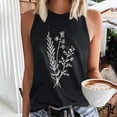 thumbnail image 1 of Tank Tops for Women under $5 Sleeveless Round Neck Floral Print Summer T-shirt Black XL, 1 of 4