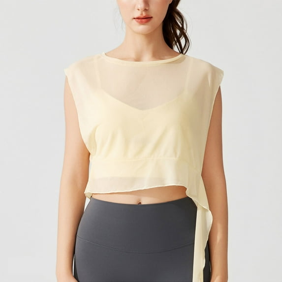 Tank Tops for Women under $5 Sleeveless Round-Neck Quick-drying Casual Solid Color Sports Yoga Tank Beige