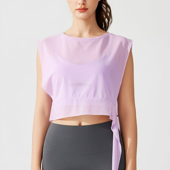 Tank Tops for Women under $5 Sleeveless Round-Neck Quick-drying Casual Solid Color Sports Yoga Tank Purple