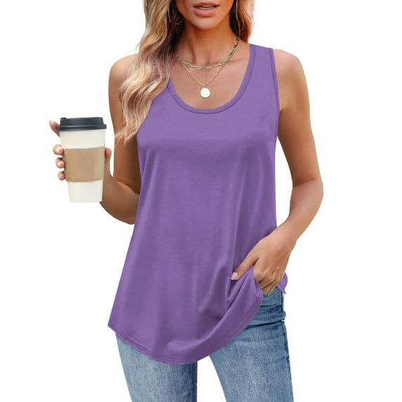Tank Tops for Women under $5 Sleeveless Round Neck Solid Color Camisole Purple M