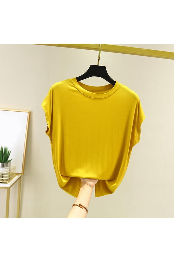 Tank Tops for Women under $5 Sleeveless Round Neck Solid Color Pullover Tank Yellow L