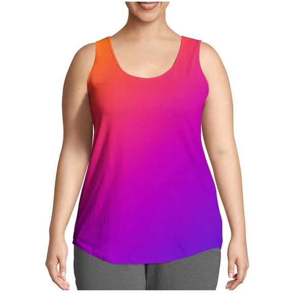 Tank Tops for Women under $5 Sleeveless Round-neck Gradient Printed Summer Casual Loose Plus Camisoles Tank Hot Pink L