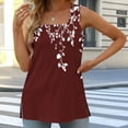 thumbnail image 1 of Tank Tops for Women under $5 Sleeveless Square Collar Floral Print Casual Loose T-shirt Wine L, 1 of 5