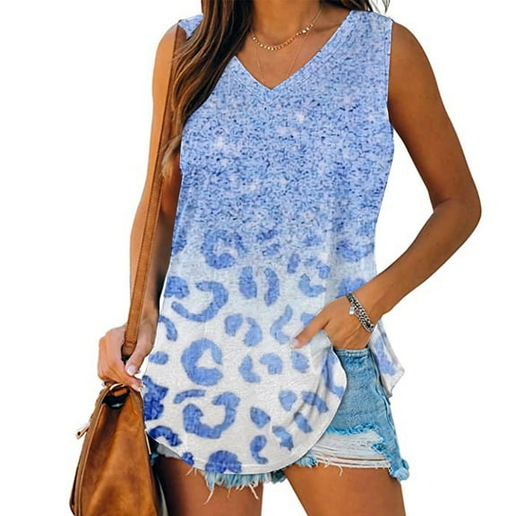 Tank Tops for Women under $5 Sleeveless V-Neck Basic Casual Flowy Summer T-Shirt Light Blue XL
