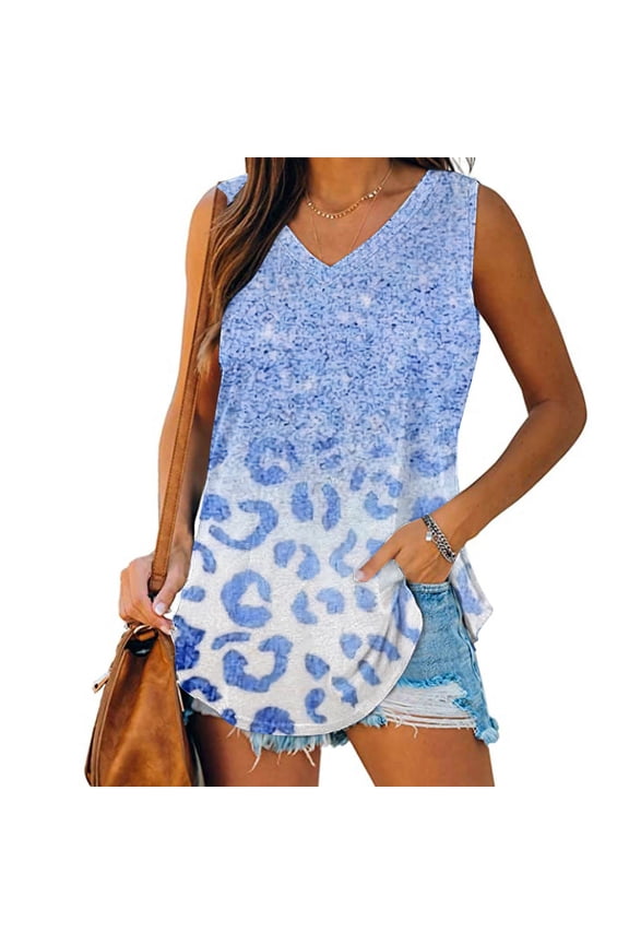 Tank Tops for Women under $5 Sleeveless V-Neck Basic Casual Flowy Summer T-Shirt Light Blue XL