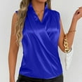 thumbnail image 1 of Tank Tops for Women under $5 Sleeveless V-Neck Satin Pleats Casual Solid Blouse Blue L, 1 of 6