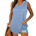 thumbnail image 1 of Tank Tops for Women under $5 Sleeveless V-Neck Stripe Basic Casual Flowy Summer T-Shirt Light Blue XL, 1 of 5