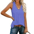 thumbnail image 1 of Tank Tops for Women under $5 Stripe V-neck Sleeveless Loose Casual Side Slit Casual Top Blue S, 1 of 6