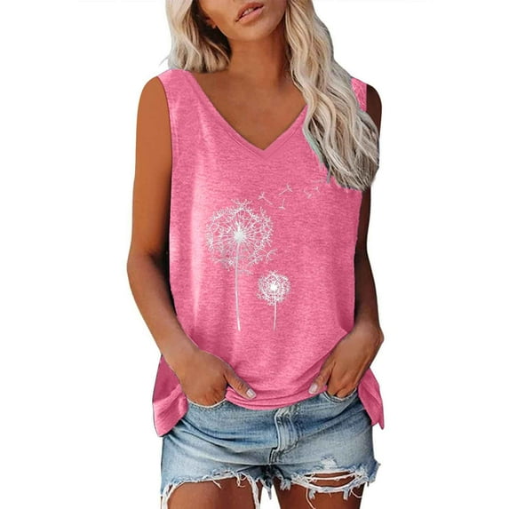 Tank Tops for Women under $5 V-Neck Casual Solid Color Printing Tank Top Pink M