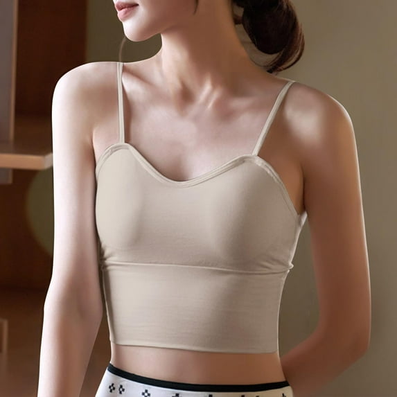 Tank Tops for Women under $5 with Built in Bra Solid Color Base Chest Wrapped Tank Top Khaki L