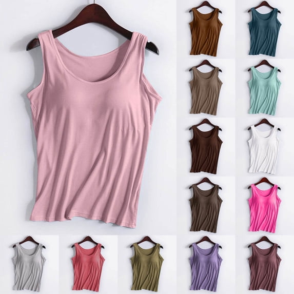 Tank Tops for Women with Built in Bra Casual Scoop Neck Sleeveless Tee Summer Basic Workout Top Camisole L