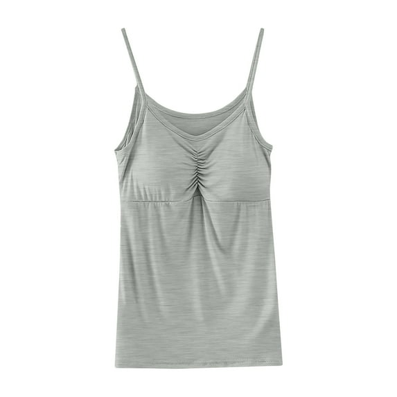 Tank Tops for Women with Built in Bra under $5 Sleeveless V Neck Dressy Casual Summer Camisole Basic Shirts Gray L