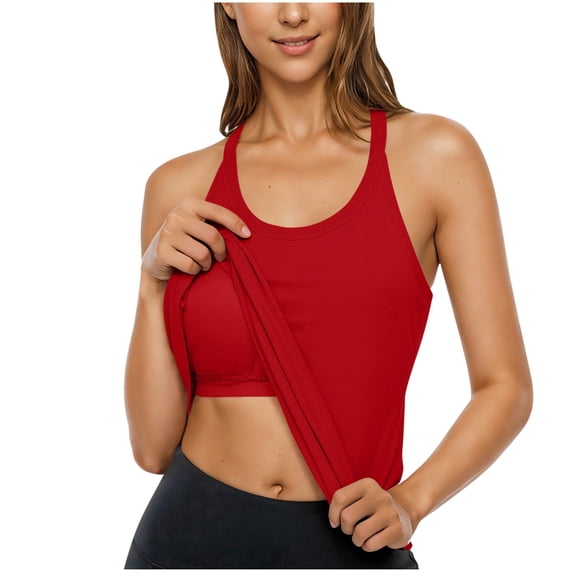 Tank Tops with Built in Bra Women Racerback Cami Shirt Shelf Bra Sleeveless Slim Fit Workout Yoga Basic Tee (M, Red)