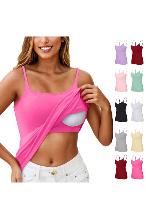 Tank Tops with Built in Bra for Women 2026, Workout Lounge Camisole, Summer Sports Padded Cami Tube Casual Yoga Tops , #03 Hot Pink S