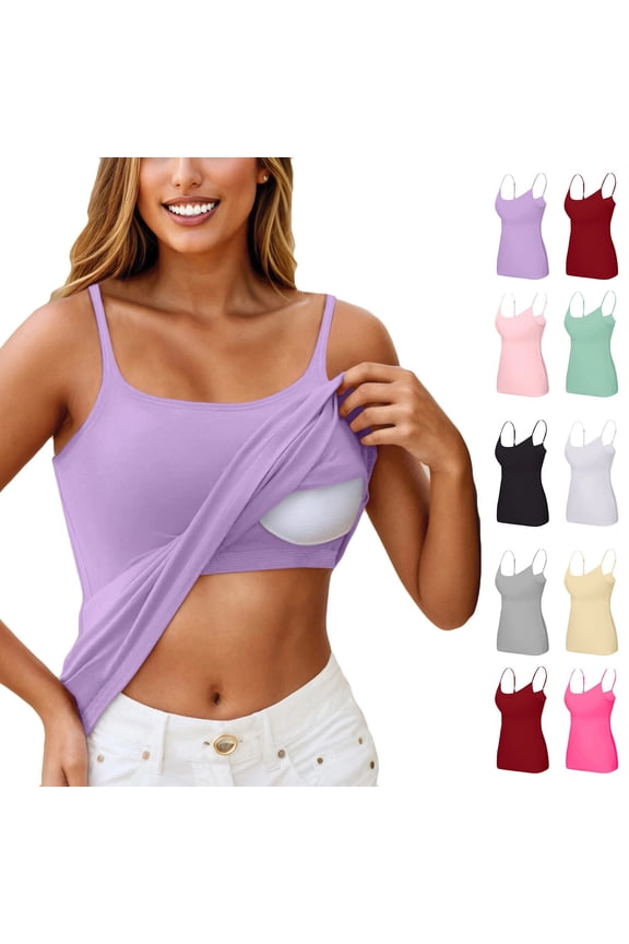 Tank Tops with Built in Bra for Women 2026, Workout Lounge Camisole, Summer Sports Padded Cami Tube Casual Yoga Tops , #03 Light Purple M