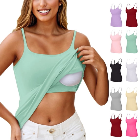 Tank Tops with Built in Bra for Women 2026, Workout Lounge Camisole, Summer Sports Padded Cami Tube Casual Yoga Tops , #03 Mint Green 6XL