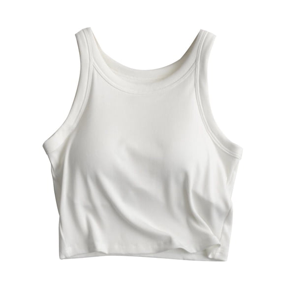 Tank Tops with Built in Bra for Women Sleeveless Spaghetti Strap Camisole Plus Size Cotton Padded Workout Tops White M