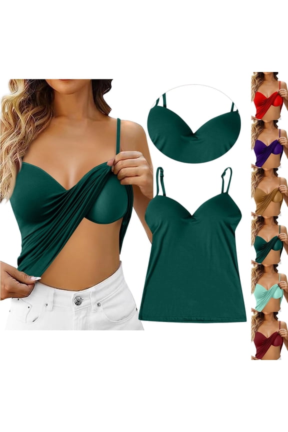 Tank Tops with Built in Bras Pack Racerback Workout Lounge Camisole Summer Basic Padded Cami Tube Casual Tops Dark Green XL