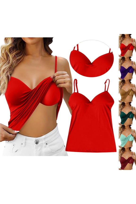 Tank Tops with Built in Bras Pack Racerback Workout Lounge Camisole Summer Basic Padded Cami Tube Casual Tops Red 3XL