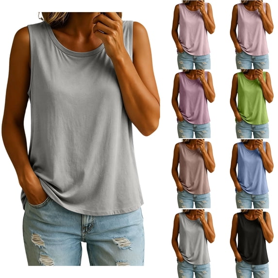 Tank Tops with Built in Bras Zaewscy Women's Casual Home-style Short-sleeved Top With No Sleeves And A Padded Chest Piece Gray M