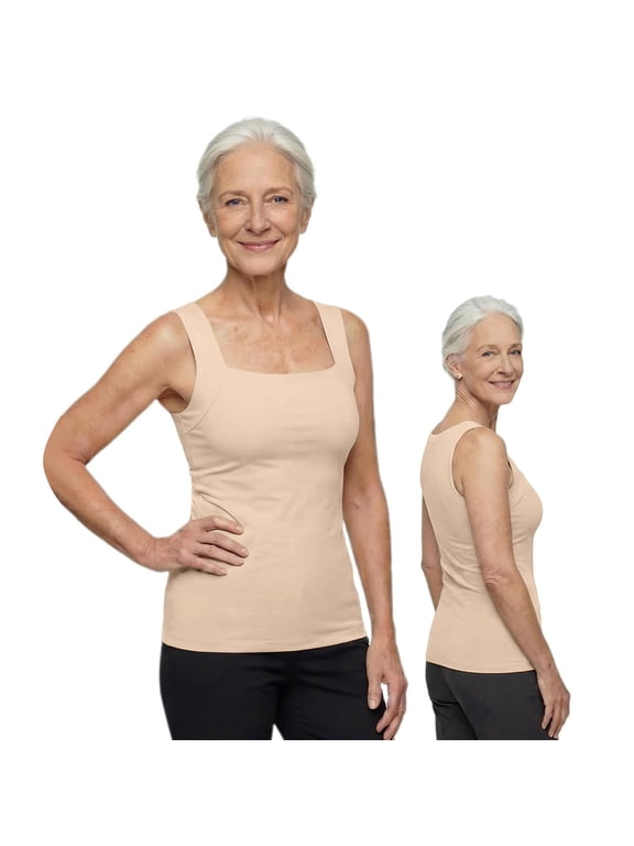 Tank Tops with Built in Bras for Older Women Sleeveless Wide Strap Camisole Padded Seamless Shaping Soft Smoothing Oversized Cami Shelf Bra