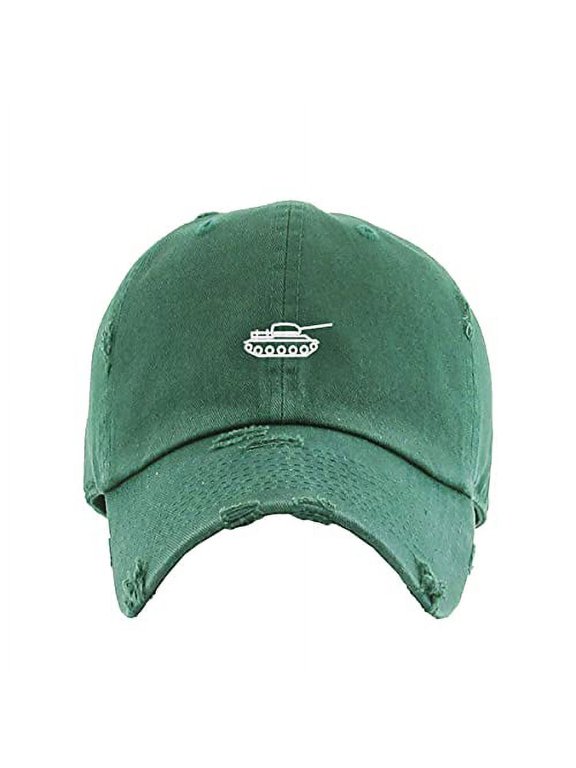 Tank Vintage Baseball Cap Embroidered Cotton Adjustable Distressed Dad Hat Hunter Green