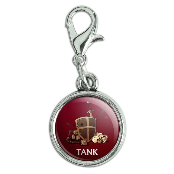 Tank Warrior RPG MMORPG Class Role Playing Game Antiqued Bracelet Pendant Zipper Pull Charm with Lobster Clasp