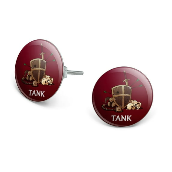 Tank Warrior RPG MMORPG Class Role Playing Game Novelty Silver Plated Stud Earrings