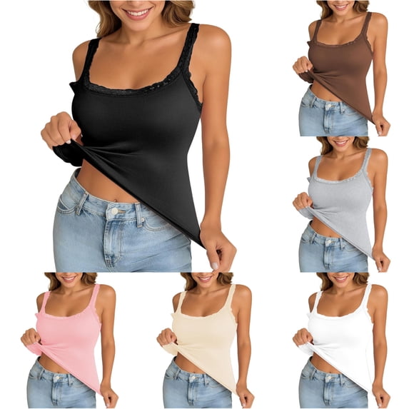 Tank With Built In Bras Lace Spaghetti Strap Camisole Casual Padded Sleeveless Ribbed Shirts Tan Top plus Size Womens Spaghetti Strap Tops