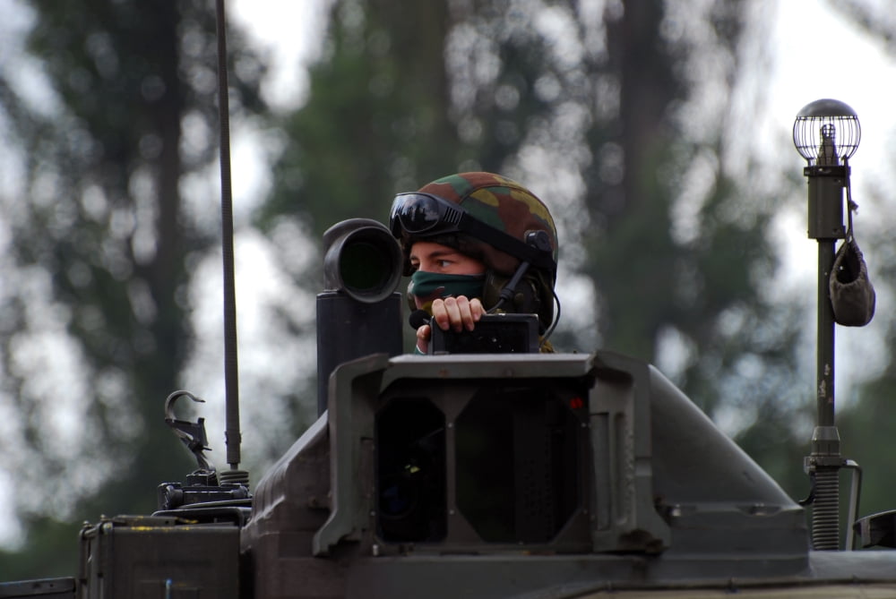 Tank commander of a Leopard 1A5 MBT of the Belgian Army Canvas Art - Luc De JaegerStocktrek Images (17 x 12)