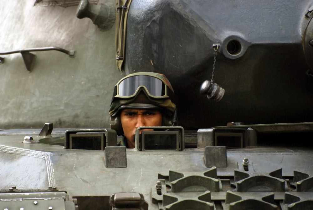Tank driver of a Leopard 1A5 MBT of the Belgian Army Canvas Art - Luc De JaegerStocktrek Images (34 x 23)