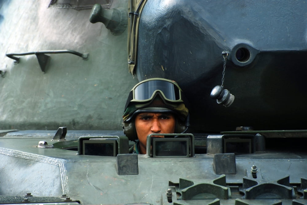 Tank driver of a Leopard 1A5 MBT of the Belgian Army Canvas Art - Luc De JaegerStocktrek Images (35 x 23)