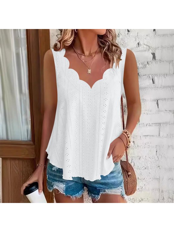 Tank for Women Asymmetrical Solid Casual Blouse with Wave Hem,Unique Style Top White XXL,sold by WHLBF