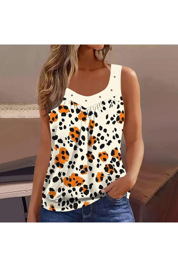 Tank for Women Printed V-Neck Casual Blouse Print,Flowy Relaxed Fit Top Beige XXXL,sold by WHLBF