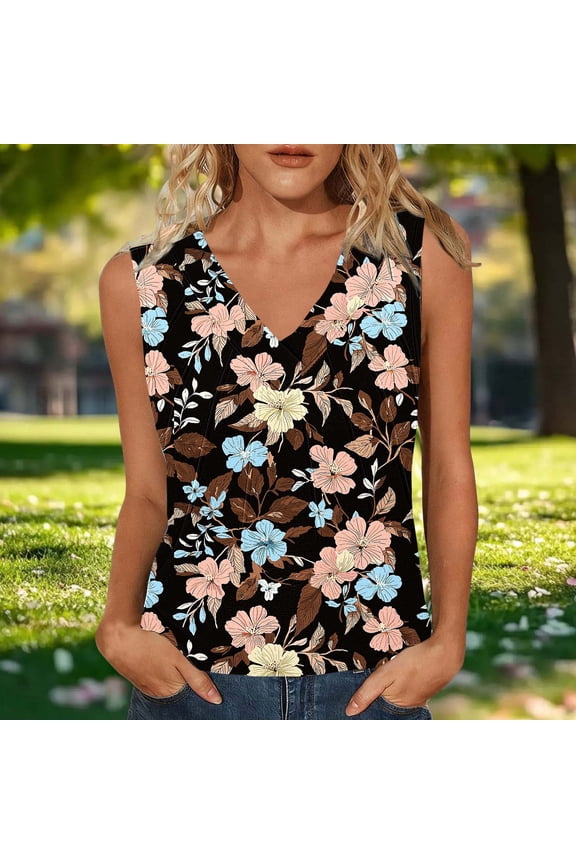 Tank for Women Striped V-Neck Printed Casual Blouse,Everyday Top Black XXL,sold by WHLBF