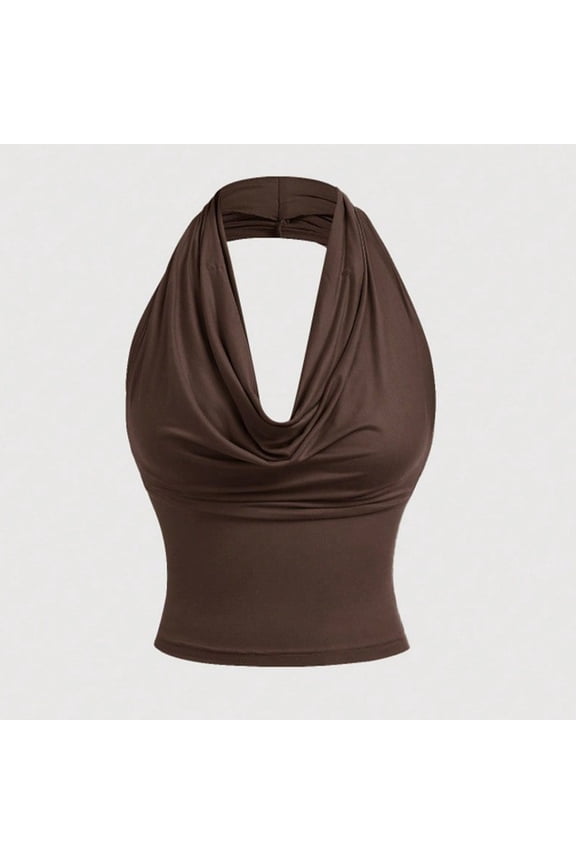Tank for Women Versatile Halter 3-in-1 Convertible Blouse,Multi-Way Top Brown XL,sold by WHLBF