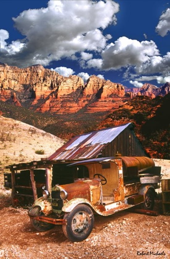Tanker Truck in Jerome Arizona Canvas Art - Robert Michaels (13 x 19)
